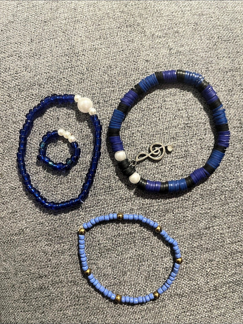 Blue & White Beaded Bracelet Set